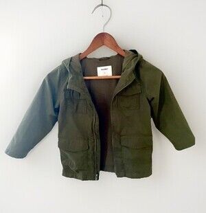 Boys 5T Light Jacket Old Navy Army Green Full Zip Hooded Jersey Lined